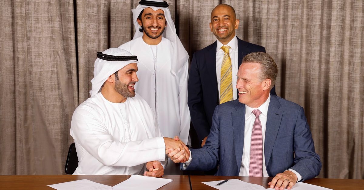 Clockwise from top right: Ramdas Rao, President, International at AirJoule Technologies; Pat Eilers, Executive Chairman of AirJoule Technologies; Husain Al Awadhi, Managing Director at TenX; and Abdulrahman Al-Suwaidi, Managing Director at TenX.