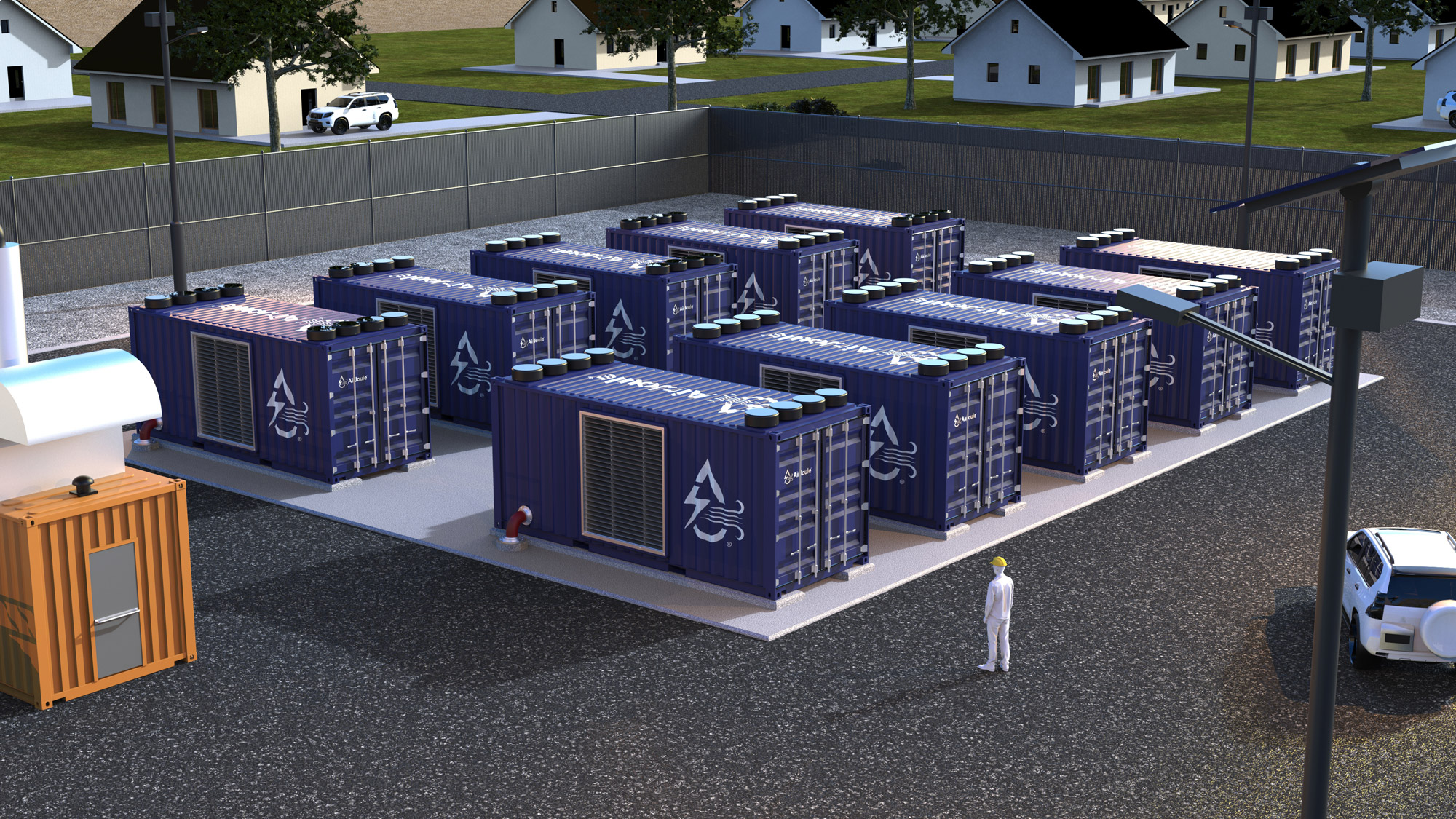 Rendering of a fleet of AirJoule Prime units configured together on site
