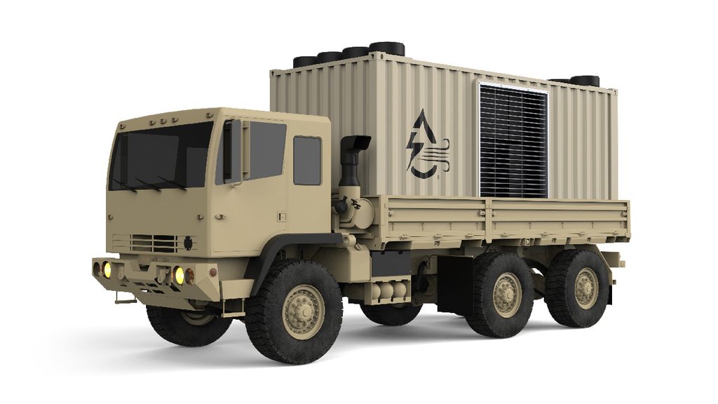 An AirJoule water generation unit mounted on a military truck